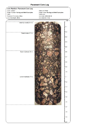 WinLoG pavement core log with depth-aligned core photograph